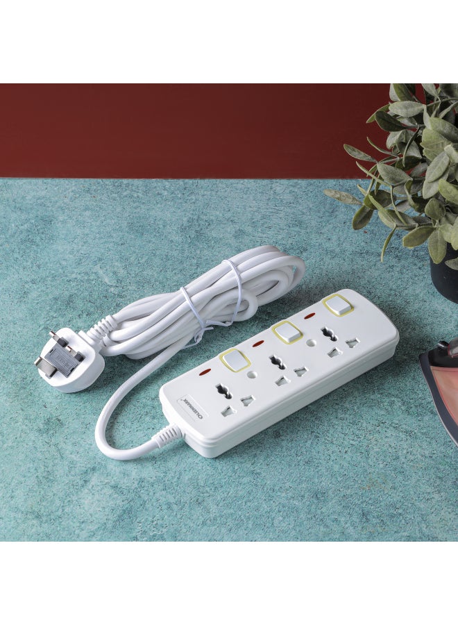 Olsenmark 3 Way Power Socket with Individual Switches- OMES1727D, Equipped with Fire Proof Housing, and Child Safety Shutter, 3 meter Extension Cord, Ideal for Home, Office White - Image 5