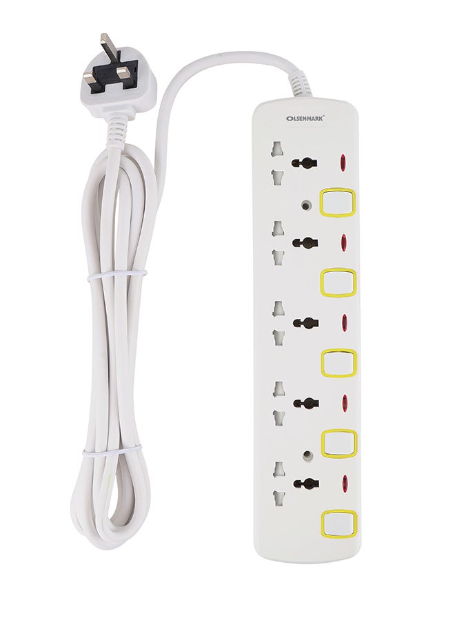 Olsenmark 5 Way Power Extension Cord Socket White - Image 1