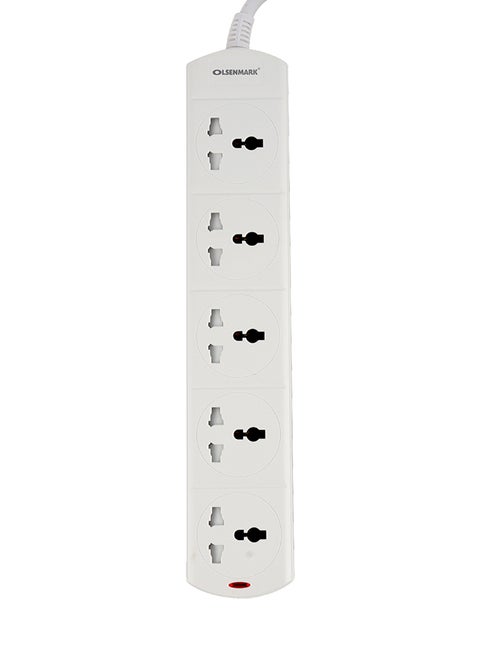5 Way Power Extension Cord Socket OMES1813D,  2M Length White