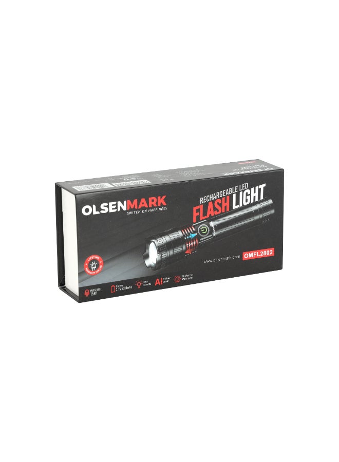 Rechargeable LED Flashlight with Long Distance Coverage/Aluminum Housing, All Weather Waterproof /On and Off Modes, Perfect for Indoor and Outdoor Use, Continuous Working Grey