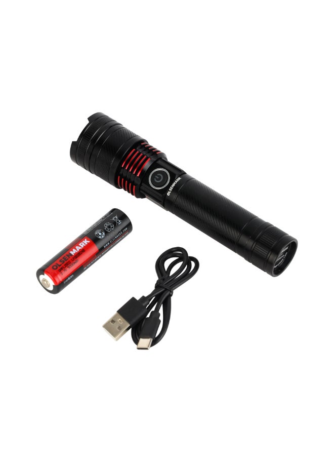 Rechargeable LED Flashlight with Long Distance Coverage/Aluminum Housing, All Weather Waterproof /On and Off Modes, Perfect for Indoor and Outdoor Use, Continuous Working Grey