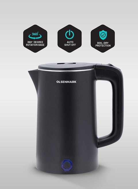 Electric Kettle With Durable Wall Cool Touch Body, Boil Dry Protection, Stainless Steel Seamless Inner, 360 degree Rotational Base 1.8 L 1500 W OMK2475 Black