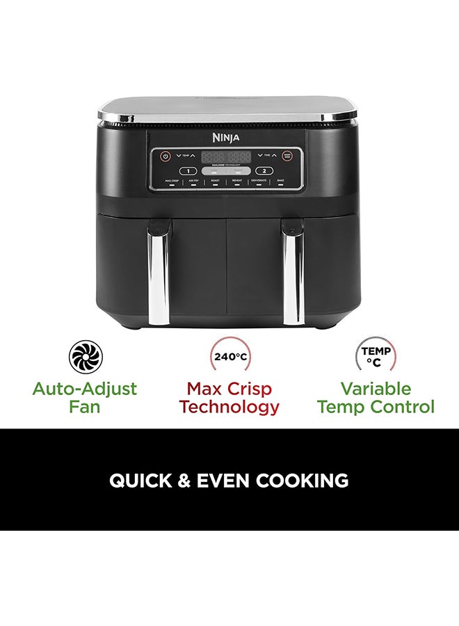Ninja - Foodi Dual Zone Digital Air Fryer, 2 Drawers, 7.6L, 6-In-1, Uses No Oil, Air Fry, Max Crisp, Roast, Bake, Reheat, Dehydrate, Cooks 4-6 Portions, Non-Stick, Dishwasher Safe Baskets 7.6 L 2470 W AF300ME/AF300EU Black - Image 1