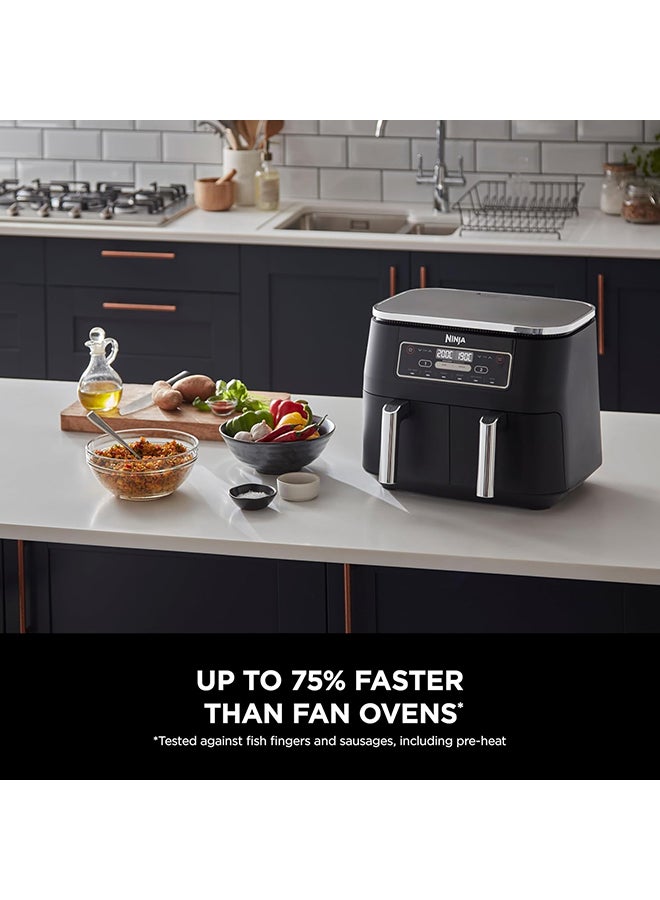 Ninja - Foodi Dual Zone Digital Air Fryer, 2 Drawers, 7.6L, 6-In-1, Uses No Oil, Air Fry, Max Crisp, Roast, Bake, Reheat, Dehydrate, Cooks 4-6 Portions, Non-Stick, Dishwasher Safe Baskets 7.6 L 2470 W AF300ME/AF300EU Black - Image 1