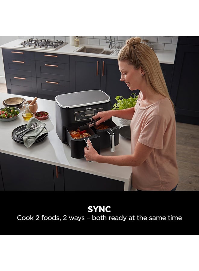 Ninja - Foodi Dual Zone Digital Air Fryer, 2 Drawers, 7.6L, 6-In-1, Uses No Oil, Air Fry, Max Crisp, Roast, Bake, Reheat, Dehydrate, Cooks 4-6 Portions, Non-Stick, Dishwasher Safe Baskets 7.6 L 2470 W AF300ME/AF300EU Black - Image 1