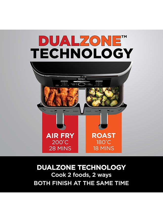 Ninja - Foodi Dual Zone Digital Air Fryer, 2 Drawers, 7.6L, 6-In-1, Uses No Oil, Air Fry, Max Crisp, Roast, Bake, Reheat, Dehydrate, Cooks 4-6 Portions, Non-Stick, Dishwasher Safe Baskets 7.6 L 2470 W AF300ME/AF300EU Black - Image 1