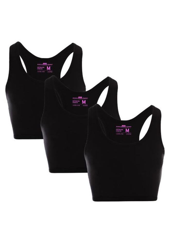 Mesery Bundle Of Three Full Coverage Non-wired Cross Back Sportive Bra Black - Image 1