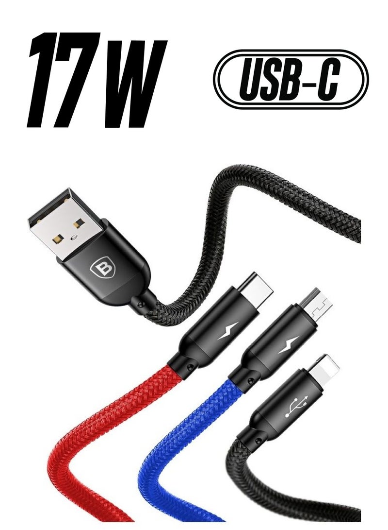 Baseus 3 in 1 Cable USB for Type-C + Lightning + Micro 3.5A 30cm Multicolour - Image 1