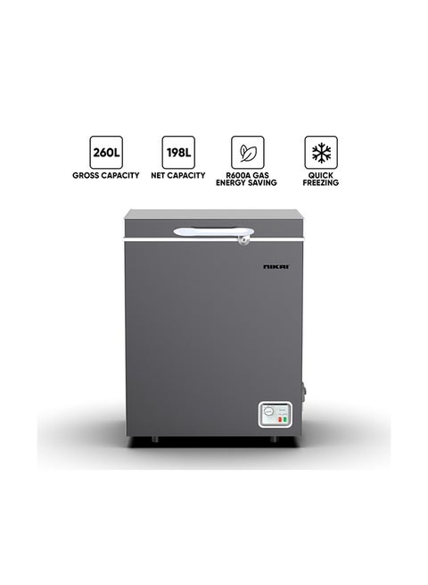 260L Gross / 198L Net, Single Door Chest Freezer With Storage Basket, High Energy Efficiency Cooling System, Adjustable Temperature, Child Lock, Silent Operation, Ideal For Home And Restaurants 260 L 434 kW NCF260N7S/1 Silver