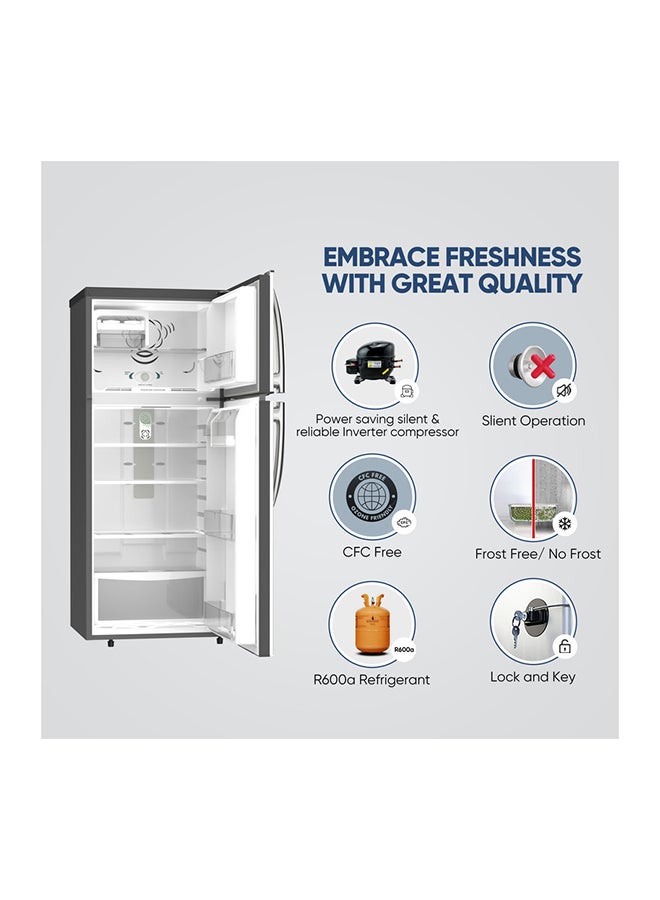NIKAI 425L Gross / 254L Net, Double Door Top Mount Refrigerator, No Frost Fridge, Toughened Glass Shelves, R600A Refrigerant, Best For Home And Office, 10 Years Inverter Compressor Warranty, Made In India 400.04 kW NRF425FSS Grey - Image 3