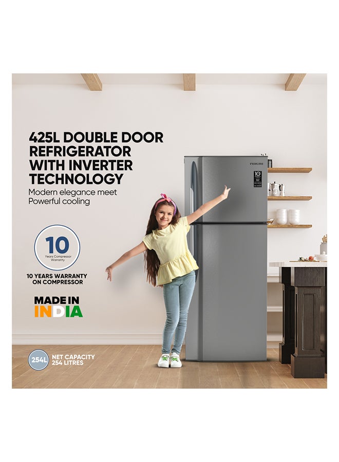 NIKAI 425L Gross / 254L Net, Double Door Top Mount Refrigerator, No Frost Fridge, Toughened Glass Shelves, R600A Refrigerant, Best For Home And Office, 10 Years Inverter Compressor Warranty, Made In India 400.04 kW NRF425FSS Grey - Image 2