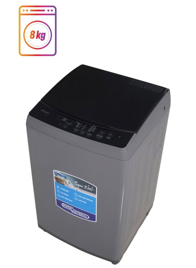 SUPER GENERAL - Top Load Washing Machine With Drain Pump and Child Lock System Function | 8 kg KSGW825 Silver - Image 1