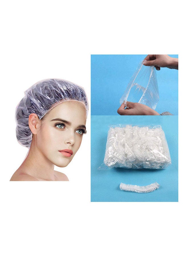 HotsUAE Shower Cap Disposable - 100 Pcs Thickening Women Waterproof Shower Caps Clear - Image 1