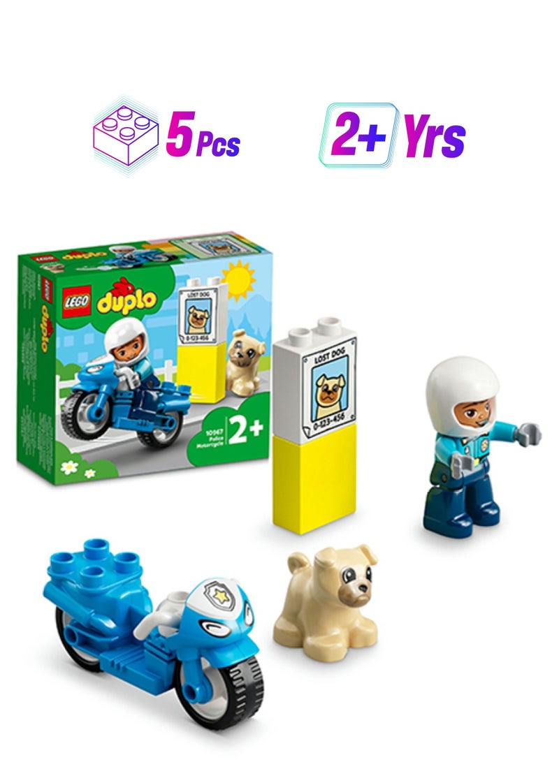 LEGO 6379254 LEGO® DUPLO® Rescue Police Motorcycle 10967 Building Toy for Imaginative Play; Police Officer Bike and Cute Dog; Finding a Lost Dog and More Police Activities for Toddlers, Preschoolers and Kids Aged 2+ (5 Pieces) 5 2+ Years  - Image 1