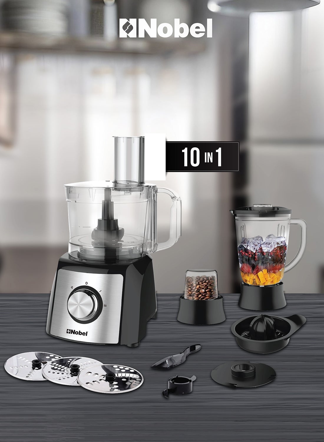 10-in-1 Food Processor Juicer Blender, Citrus Juicer, 2-Speed with Pulse, Stainless Steel Plates & Blades, Overheat Protection 1.5 L 600 W NFP777E Silver