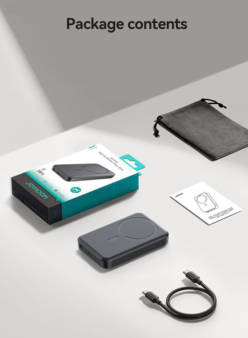 Magnetic Wireless Fast Charging Mini Power Bank 10000Mah | 15W Wireless + 20W Wired Fast Charging Capability, Auto Snap-On, Strong Magnetic Hold, Safe Heat Control Black