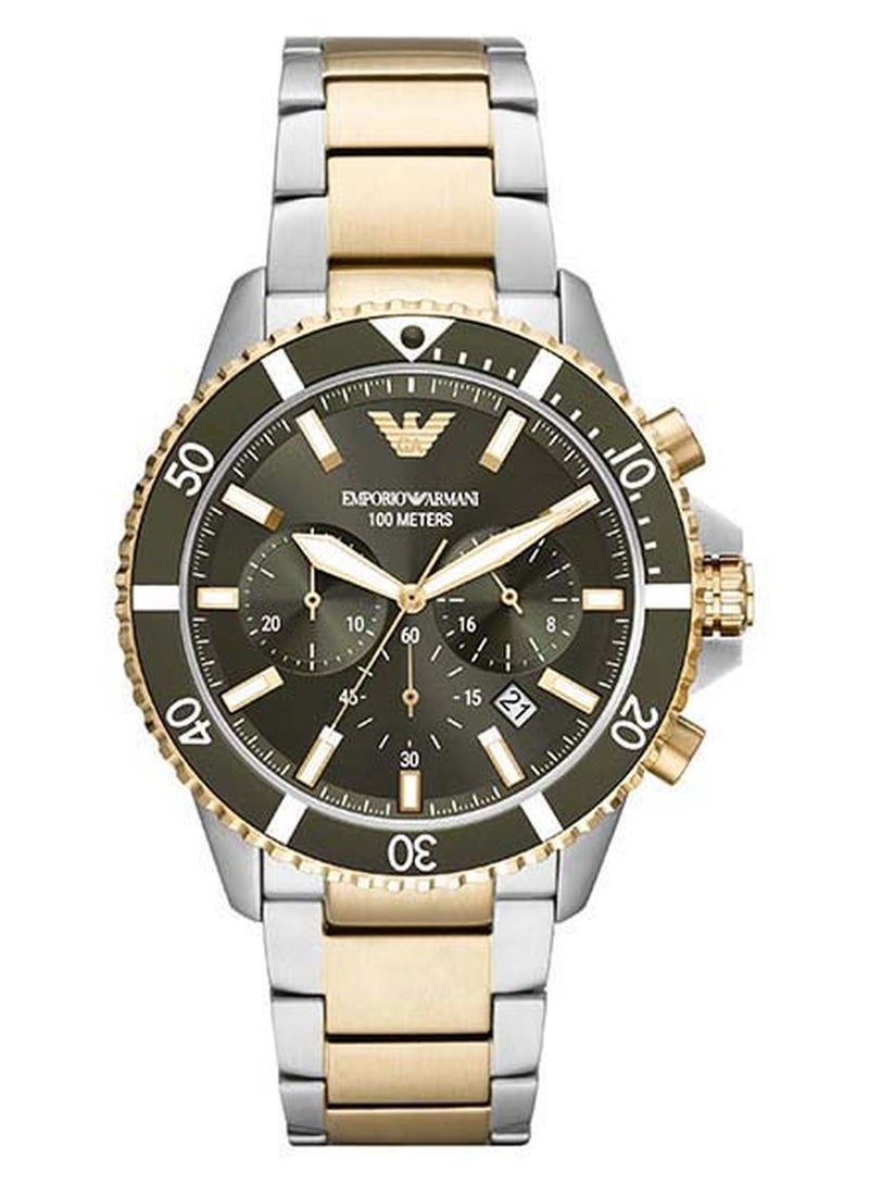 امبوريو ارماني ساعة يد دايفر كرونوغراف بتصميم مستدير وسوار من الستانلس ستيل مقاس 43 مم، طراز AR11361 للرجال - Image 1