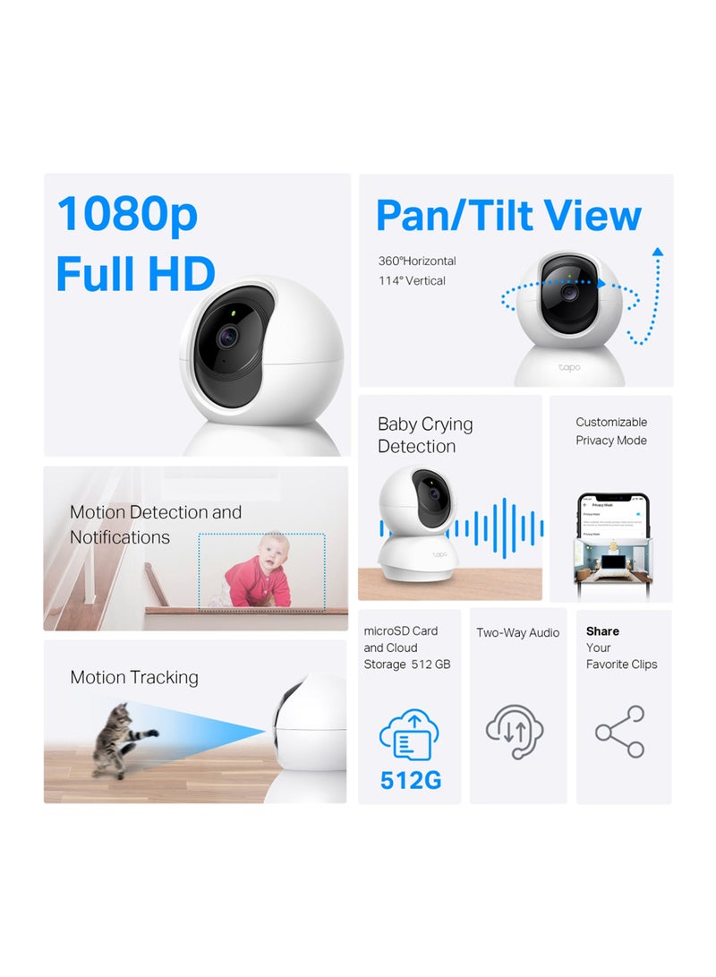 TC70 Pan/Tilt Home Security Wi-Fi CCTV Camera – 1080p HD Video, 360° Coverage, Advanced Night Vision, Motion Detection Alerts, Two-Way Audio, and Voice Control with Google Assistant & Alexa - pnsku/N52792772A/45/_/1731502038/127aecc8-b7c9-47e5-80fc-6972402a543e