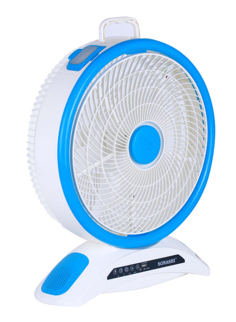 SONASHI - 14" Rechargeable Fan - Remote Control with LED Light | 3 Speed Settings - Low/Medium/High | USB Charging Feature with Continuous 20 Hours Working | Portable Fan SRF-614 Blue/White - Image 1
