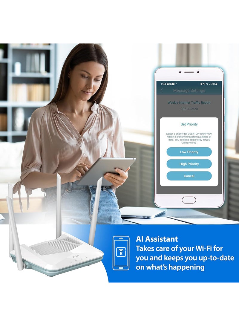 D-Link - WiFi 6 Router, AX1500 Ai Series 802.11AX Smart Home Wireless Internet Gigabit Dual Band Network System (R15) White - Image 1