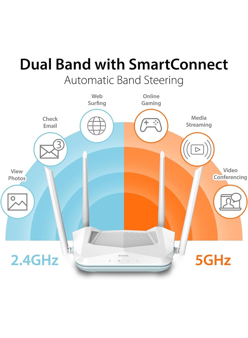 D-Link - WiFi 6 Router, AX1500 Ai Series 802.11AX Smart Home Wireless Internet Gigabit Dual Band Network System (R15) White - Image 1
