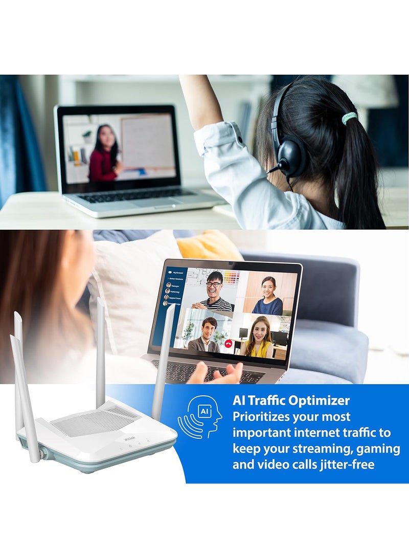 D-Link - WiFi 6 Router, AX1500 Ai Series 802.11AX Smart Home Wireless Internet Gigabit Dual Band Network System (R15) White - Image 1