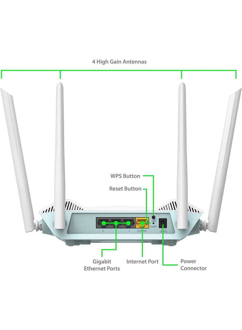 D-Link - WiFi 6 Router, AX1500 Ai Series 802.11AX Smart Home Wireless Internet Gigabit Dual Band Network System (R15) White - Image 1