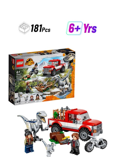 6332796 Jurassic World Blue & Beta Velociraptor Capture 76946 Building Kit; Fun Dinosaur Playset for Kids Aged 6 and Up, Featuring 2 Toy Dinosaurs, a Buildable Truck, Bike, Cage and 2 Minifigures (181 Pieces) 181 6+ Years