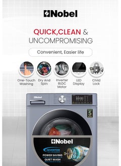 8/5 Combo Washer Dryer with 8KG Washing Capacity, 5KG 100% Dryer, One-Touch Program, BLDC Inverter Motor, Big LED Display, 1400 RPM, Extra Slim Space Pro, 54L Drum, One year Warranty NWM860FS Grey - pnsku/N52828317A/45/_/1715247491/98eedd66-9ff4-44b0-b0b3-6792e3a56ec1