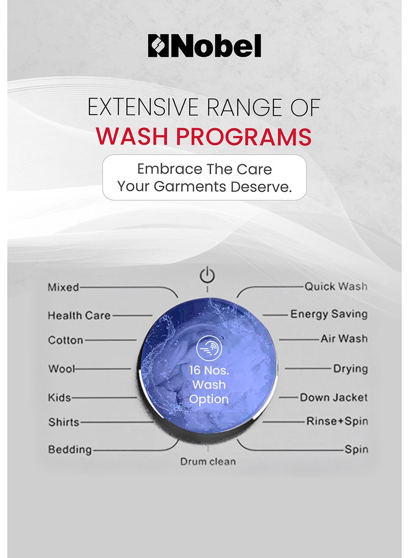 Nobel - 8/5 Combo Washer Dryer with 8KG Washing Capacity, 5KG 100% Dryer, One-Touch Program, BLDC Inverter Motor, Big LED Display, 1400 RPM, Extra Slim Space Pro, 54L Drum, One year Warranty NWM860FS Grey - Image 1