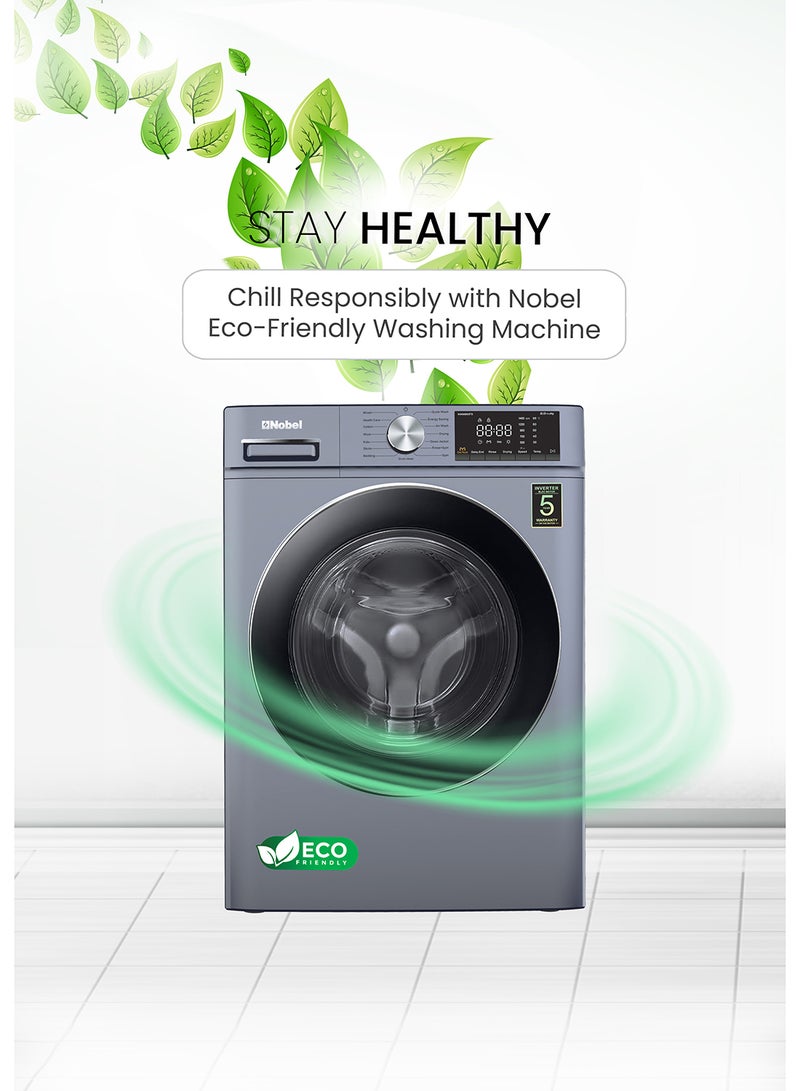Nobel - 8/5 Combo Washer Dryer with 8KG Washing Capacity, 5KG 100% Dryer, One-Touch Program, BLDC Inverter Motor, Big LED Display, 1400 RPM, Extra Slim Space Pro, 54L Drum, One year Warranty NWM860FS Grey - Image 1