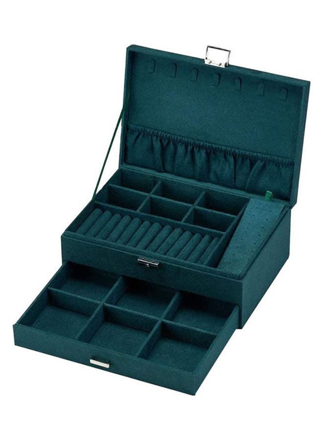 منظم صندوق المجوهرات كبير 3 طبقات صندوق مجوهرات مخملي منظم مجوهرات مع قفل حامل عرض المجوهرات لساعات الماكياج والقلادة (أخضر) - Image 2