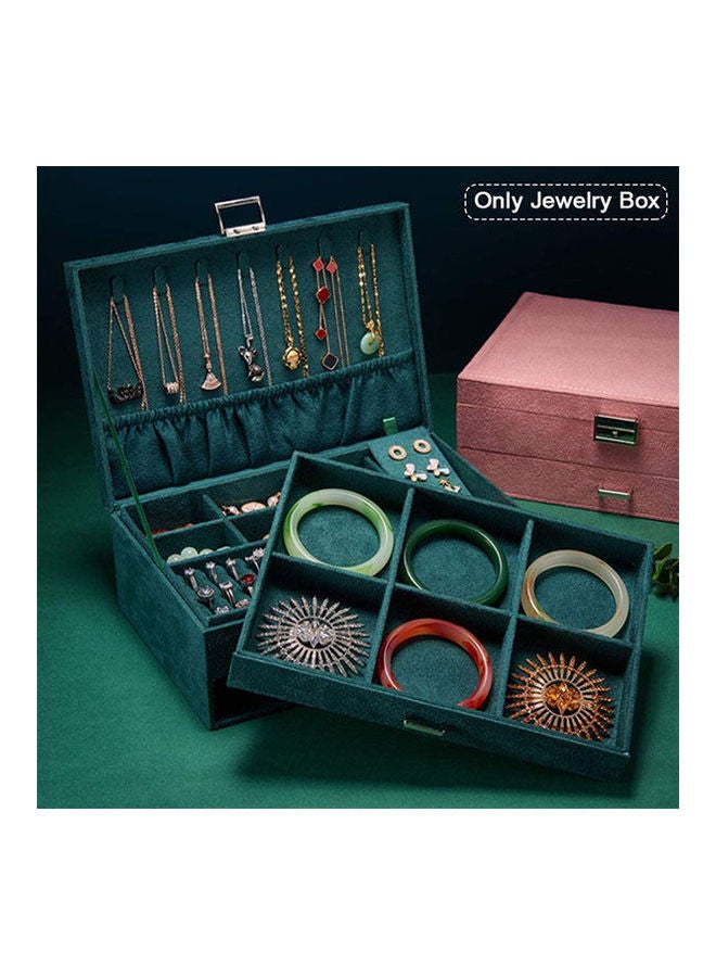 منظم صندوق المجوهرات كبير 3 طبقات صندوق مجوهرات مخملي منظم مجوهرات مع قفل حامل عرض المجوهرات لساعات الماكياج والقلادة (أخضر) - Image 3