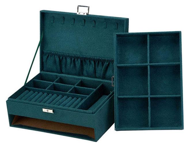 Jewelry Box Organizer Large 3 Layers Velvet Jewelry Box Fannel Jewelry Organizer with Lock Jewelry Display Holder Case for Earring Necklace Makeup Watches(Green) - Image 1