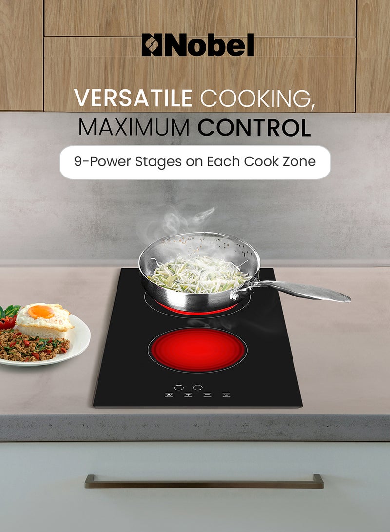Nobel - 30 cm Vitro Ceramic Built-in Hobs, Black Ceran Glass Top, Front Touch Control Panel, Led Illuminated Touch Panel, Automatic Safety Cut-out, Hot Surface Alert Feature, Easy Cleanable High-Resistance Glass Surface, 9 Power Stages, 2900W Max NBI3020V Black - Image 1