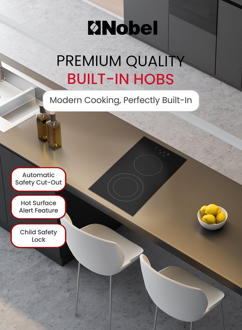 Nobel - 30 cm Vitro Ceramic Built-in Hobs, Black Ceran Glass Top, Front Touch Control Panel, Led Illuminated Touch Panel, Automatic Safety Cut-out, Hot Surface Alert Feature, Easy Cleanable High-Resistance Glass Surface, 9 Power Stages, 2900W Max NBI3020V Black - Image 1