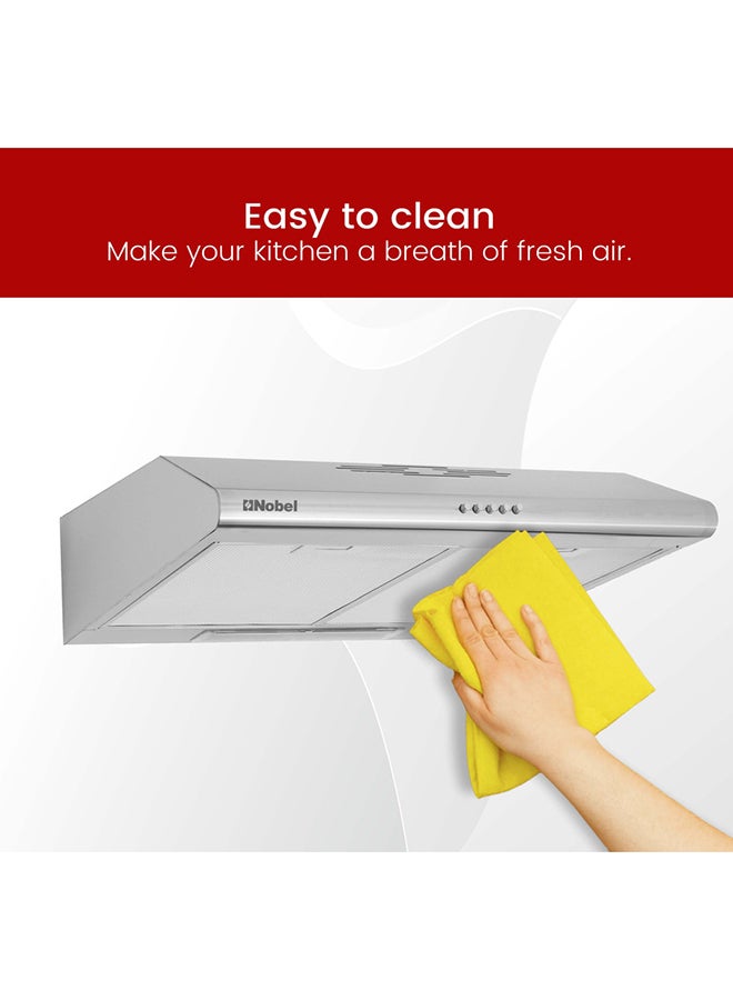 Nobel - 60cm Built In- Hood, Push Button Control, 3 Spin Motor, Stainless Steel Control Panel And Body, Carbon Filter, LED Light NBI7501CHSS Silver - Image 1