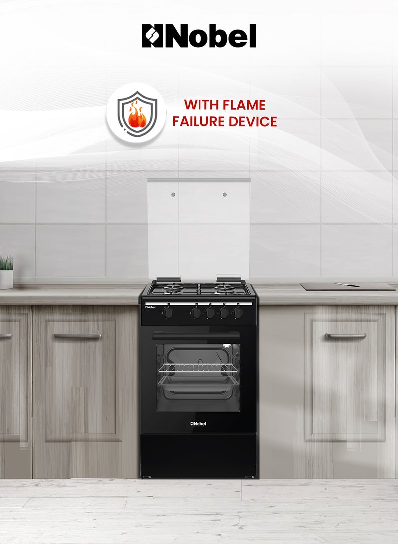 Nobel 50x50 Gas Cooker with 4 Gas Burners, Gas Oven, Flame Failure Device, Black Enamel Top Plate, Euro Pool Type Hob, Made in Turkey, One year Warranty NGC5000BK Black  - Image 2