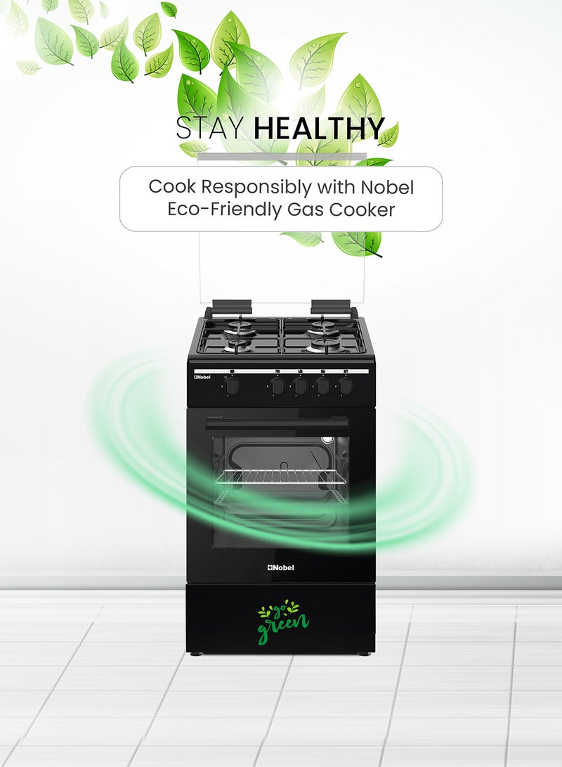 Nobel - 50x50 Gas Cooker with 4 Gas Burners, Gas Oven, Flame Failure Device, Black Enamel Top Plate, Euro Pool Type Hob, Made in Turkey, One year Warranty NGC5000BK Black - Image 1