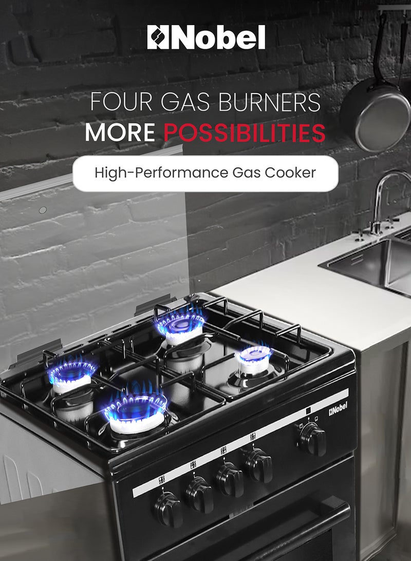 Nobel 50x50 Gas Cooker with 4 Gas Burners, Gas Oven, Flame Failure Device, Black Enamel Top Plate, Euro Pool Type Hob, Made in Turkey, One year Warranty NGC5000BK Black  - Image 4
