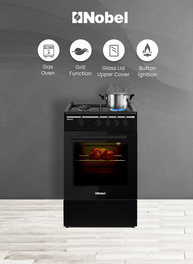 Nobel 50x50 Gas Cooker with 4 Gas Burners, Gas Oven, Flame Failure Device, Black Enamel Top Plate, Euro Pool Type Hob, Made in Turkey, One year Warranty NGC5000BK Black  - Image 3