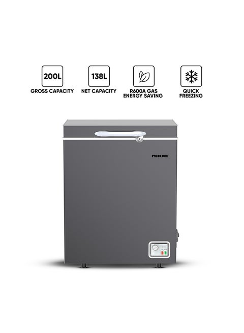 200L Gross / 138L Net, Single Door Chest Freezer With Storage Basket, High Energy Efficiency Cooling System, Adjustable Temperature, Child Lock, Silent Operation, Ideal For Home And Restaurants 200 L 378 kW NCF200N7S/1 Silver