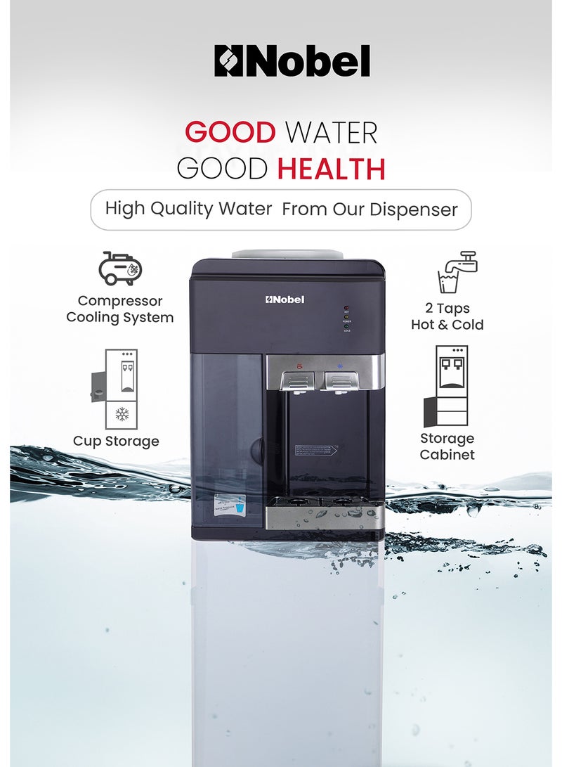 مبرد مياه 2 صنبور قائم بذاته مع خزانة تخزين سفلية وتخزين الأكواب، تبريد ضاغط ساخن وبارد