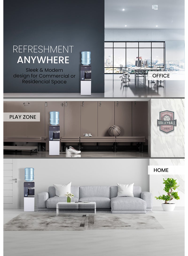 مبرد مياه 2 صنبور قائم بذاته مع خزانة تخزين سفلية وتخزين الأكواب، تبريد ضاغط ساخن وبارد