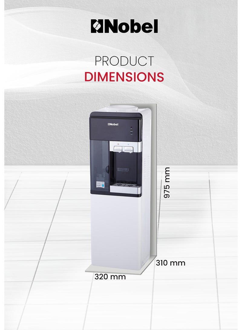 مبرد مياه 2 صنبور قائم بذاته مع خزانة تخزين سفلية وتخزين الأكواب، تبريد ضاغط ساخن وبارد