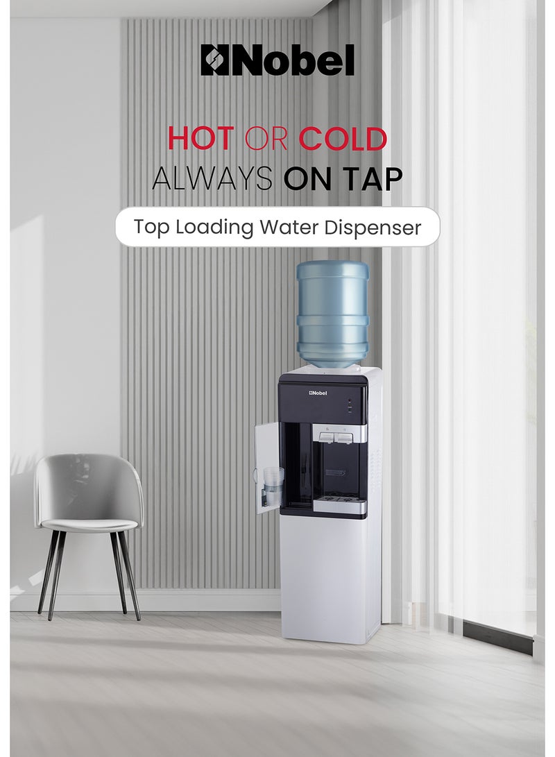 مبرد مياه 2 صنبور قائم بذاته مع خزانة تخزين سفلية وتخزين الأكواب، تبريد ضاغط ساخن وبارد