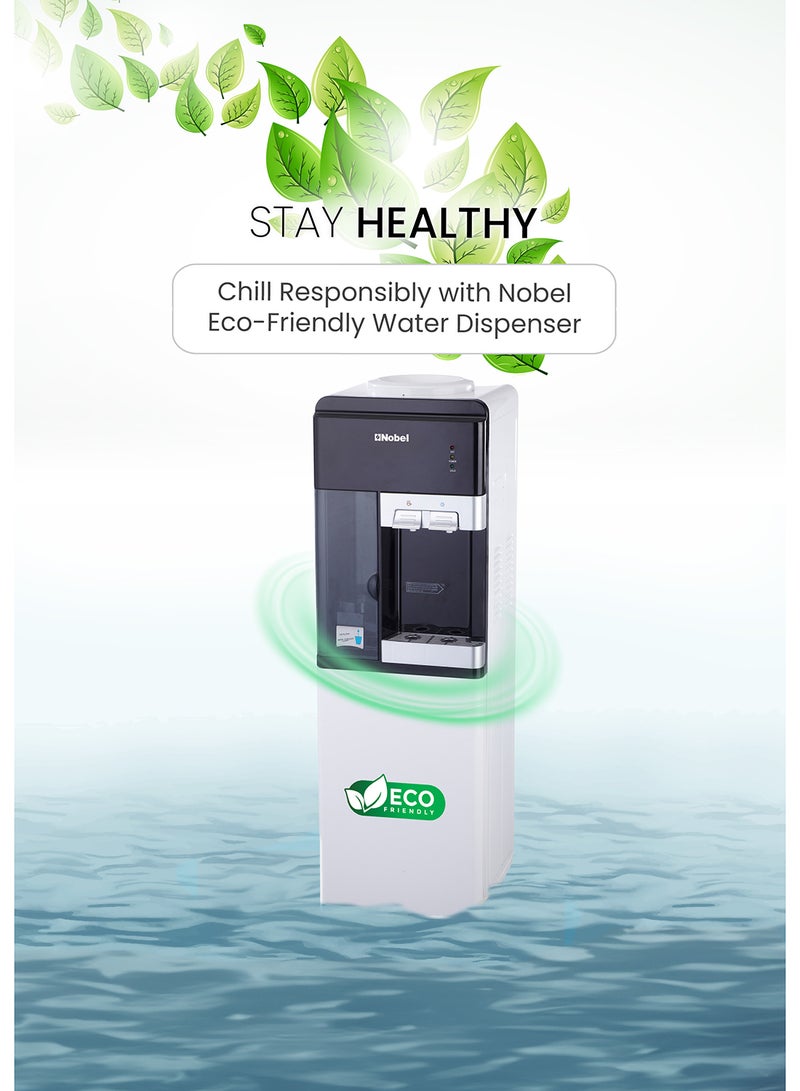 مبرد مياه 2 صنبور قائم بذاته مع خزانة تخزين سفلية وتخزين الأكواب، تبريد ضاغط ساخن وبارد