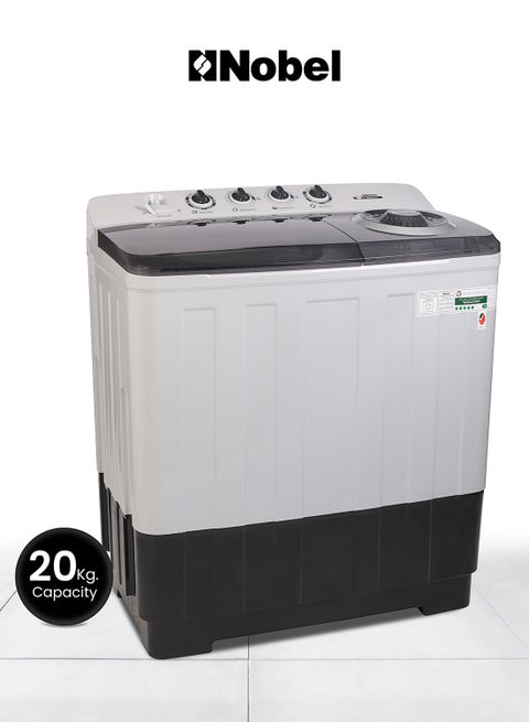 20.0 Kg Washer / 10 Kg Spin Capacity Twin-Tub Semi-Automatic Washing Machine, Knob Control, Timer, Hinged Spin Lid, 480W Wash Input Power, Efficient Laundry Solution 480 W NWM2010 Light Grey with Blue Lid