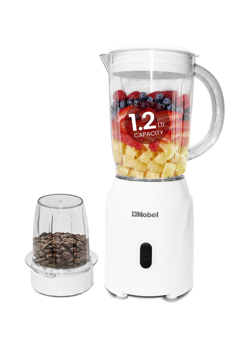 Nobel 2 in 1 Blender Table Top 1.2 Litres Jar 300W Motor Power Plastic Body with Plastic Jar 1.2 L 300 W NB111L White  - Image 1