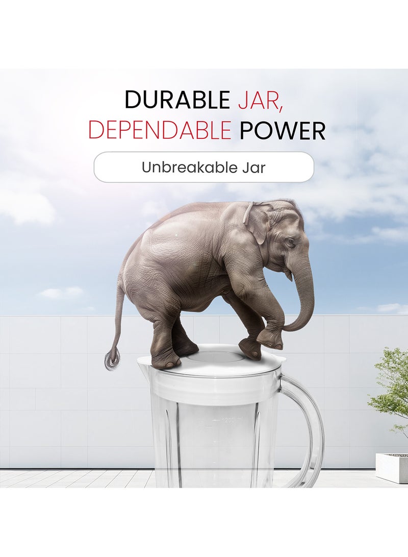 Nobel 2 in 1 Blender Table Top 1.2 Litres Jar 300W Motor Power Plastic Body with Plastic Jar 1.2 L 300 W NB111L White  - Image 5